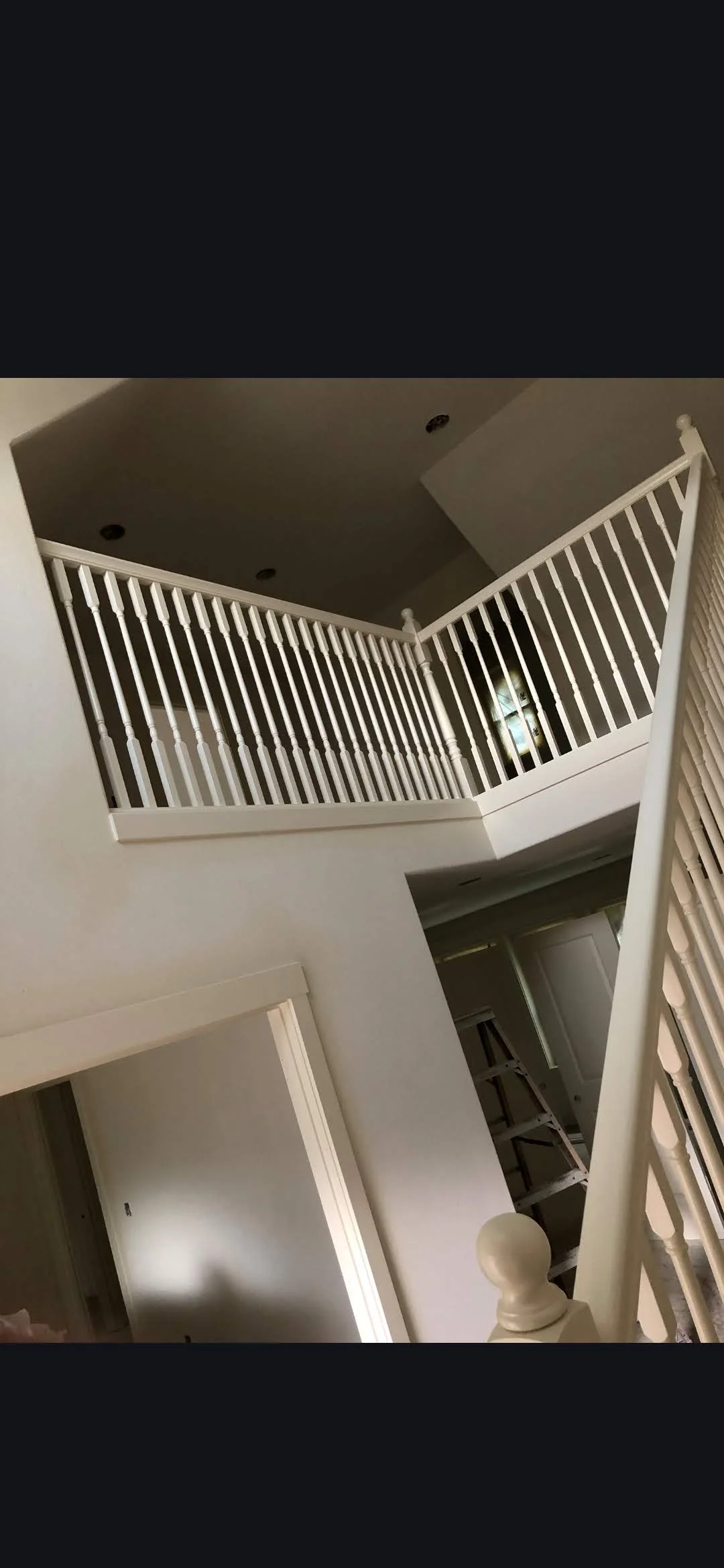 Finished interior railing and trim from below
